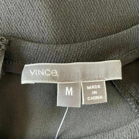 Vince Black Short Sleeve Dress Size Medium Sheer Sleeves Crewneck Classic - Picture 10 of 11